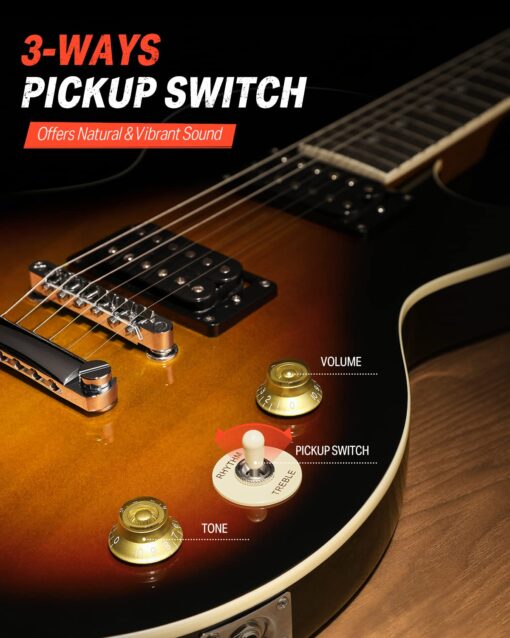 Donner 39 Inch LP Electric Guitar Solid Body Beginner Kit Sunburst Full Size, with Bag, Strap, Cable, for Beginner,DLP-124S - Image 7