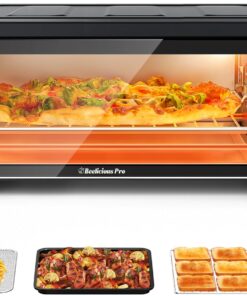 Beelicous Pro 19QT Digital 8-in-1 Air Fryer Toaster Oven, 550°F Flavor-Lock Tech, Flip Up & Away Capability, 40+ Recipes, Airfryer Countertop Oven Combo, 4 Accessories, Fit 13" Pizza,Black