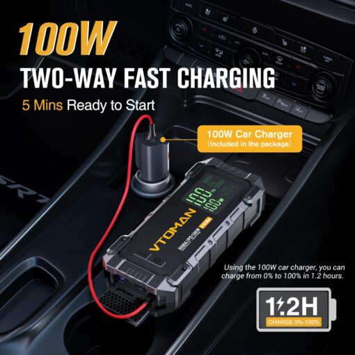VTOMAN V10 Max 5500A Jump Starter with 100W USB-C Fast Charger Car Battery Jumper Starter Portable for All Gas or 12L Diesel Engines,12V Jump Strart Booster Pack, Jump Box Comes with 100W Car Charger - Image 7