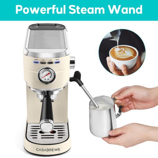 CASABREWS Espresso Machine 20 Bar, Espresso Maker with Milk Frother Steam Wand, Stainless Steel Espresso Coffee Machine with 34oz Removable Water Tank, Creamy - Image 6