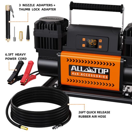 ALL-TOP 12V Air Compressor w/LCD Control Panel to Preset Target Pressure, 150PSI 12.35CFM Air Pump Inflator for Overland (Dual Cylinder) - Image 3