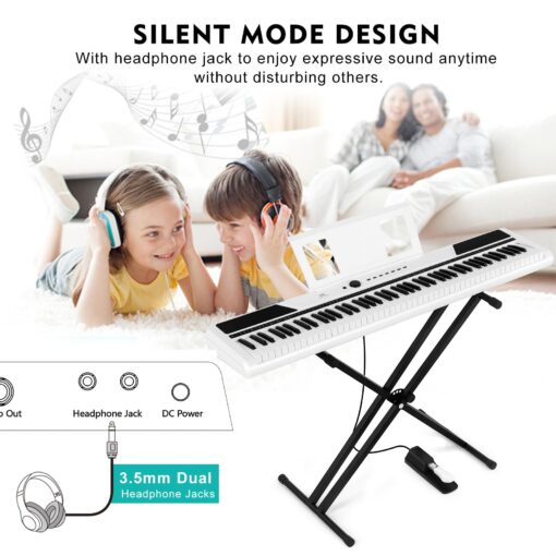 MUSTAR Digital Piano 88 Key Weighted with Stand, 88 Key Semi Weighted Keyboard Piano MEP-1400, Electric Piano Keyboard 88 Keys for Beginners, 2x25W Stereo Speakers, Case, Sustain Pedal, ABS, White - Image 5