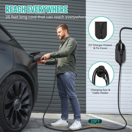 AIMILER Level 2 Electric Car(EV) Charger(WiFi APP) for Tesla Model X/Y/3/S/Cybertruck, 240V, 32 Amp, NEMA 14-50 Plug, 25ft ETL Listed Tesla Mobile Wall Charger, Portable/Home NACS Connector Stations - Image 5