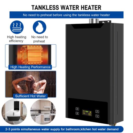 Tankless Water Heater Natural Gas,4.74GPM 18L Indoor,Instant Hot Gas Water Heater,Constant Natural Water Heater with Fahrenheit Digital Display,Multi-Protection (Black) - Image 6