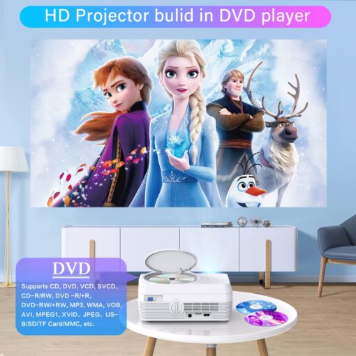 Full HD WiFi Bluetooth Projector Built in DVD Player, 12000LM 1080P Supported, Portable Mini DVD Projector for Outdoor Movies, 250" Home Theater, Compatible with iOS/Android/TV Stick/PS4/HDMI/USB/TF - Image 7