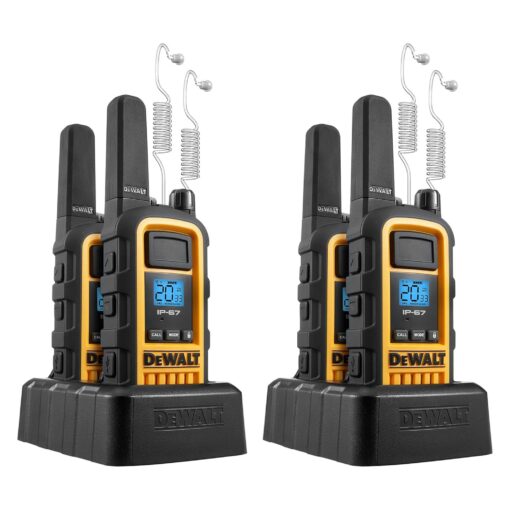 DEWALT DXFRS800 2 Watt Heavy Duty Walkie Talkies - Waterproof, Shock Resistant, Long Range & Rechargeable Two-Way Radio with VOX
