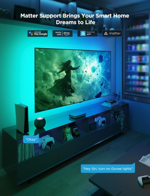 Govee HDMI 2.1 Sync Box 2, AI Sync Box with TV Backlight, Supports 8K@60Hz, 4K@144Hz, VRR and ALLM, Works with Matter and Alexa, RGBIC LED Light Strip for 55-65 inch TVs, 75 LEDs/m - Image 5