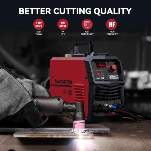 ARCCAPTAIN 55A Plasma Cutter, Non-Touch Pilot ARC High-Frequency Air Plasma Cutting Machine, 110/220V Dual Voltage IGBT Inverter, 1/2" Clean Cut, Post Flow,2T/4T, and 1/4" - 18 NPT, for Beginners DIY - Image 8