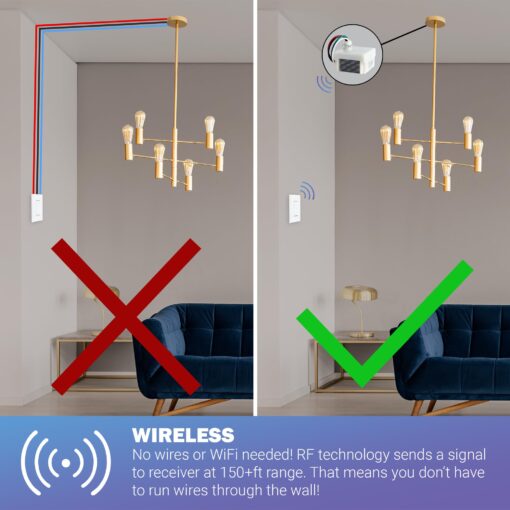 RunLessWire Dimming Self Powered (NO Batteries) Wireless Light Switch Kit - No Wiring, Battery, or WiFi Needed DIY Remote Control Basic Dimmer Kit: 1 Receiver, 1 Switch - White - Image 6