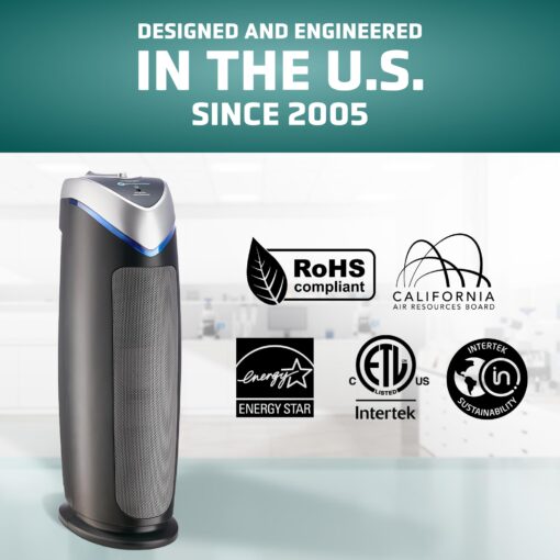 GermGuardian Air Purifier for Home with HEPA Pure Filter, for Wildfire Smoke, Pet Dander, Pollen, Odors, Large Rooms Up To 743 Sq. Ft., Removes 99.97% Pollutants, UV-C, 2-Pack, 22", AC48252PK, Gray - Image 3
