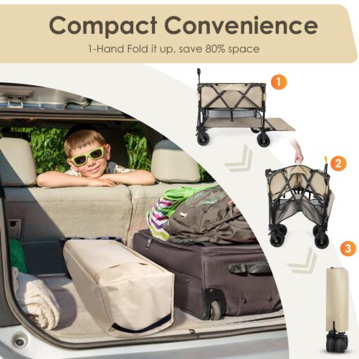 HOPERAN 400L Large Foldable Double Decker Wagon,360° Adjustable Handle 550LBS Heavy Duty Collapsible Cart with 54" Extra Extender,All Terrain Double-Locking Brack Wheels,Perfer for Beach|Camp|Outdoor - Image 6