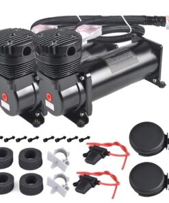 CNRAQR 2PCS 200PSI Heavy Duty Air Train Horn/Air Ride Suspension Compressor 12V 3/8 NPT Black for Car Horns