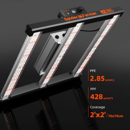 Spider Farmer SE1500 LED Grow Light 150W, Samsung LM301H EVO Diodes, 2025 Upgraded Remote App Control, 2x2ft Coverage Full Spectrum Dimmable Bar Style Grow Lamp for Indoor Plants - Image 4