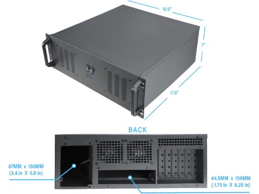 Rosewill 4U Server Chassis Rackmount Case | 11x 3.5 Bays, 3X 5.25 Devices| ATX, CEB Compatible | 2 120mm PWM Fan, 2 80mm PWM Fans | 2X USB 3.0, 1 USB-C 3.1 | Front Panel Lock and Key | - RSV-R4200U - Image 3