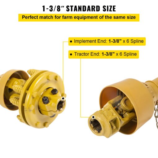 VEVOR PTO Shaft, 1-3/8" PTO Drive Shaft, 6 Spline Both Ends PTO Driveline Shaft, Series 4 Tractor PTO Shaft, 31.5"-41" Brush Hog PTO Shaft, Yellow PTO Shaft w/Slip Clutch for Bush Hog/Finish Mower - Image 8