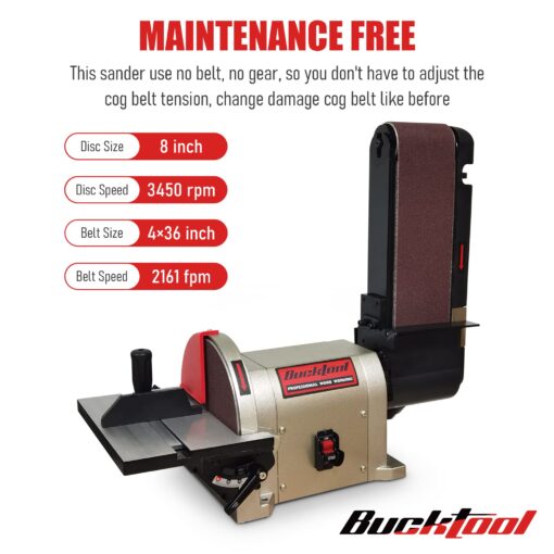 BUCKTOOL Direct Drive Bench Belt and Disc Sander, 4x36 in and 8 in, 3/4HP for Woodworking, 5.0A Benchtop Sander - Image 7