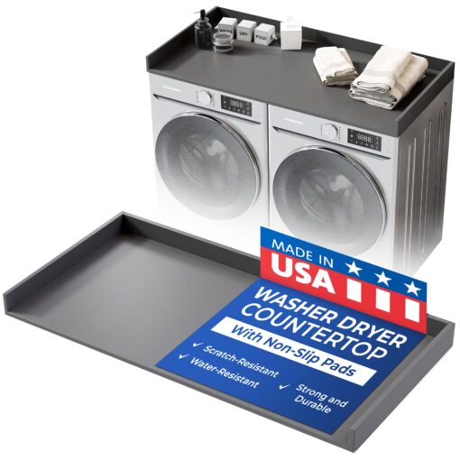 OfficeSimpli Washer Dryer Countertop, Made in USA, Non-Slip Pads, Easy Clean, Laundry Room Essentials and Decor, Washer Dryer Wood Top for Organization (Slate Grey, Standard (27.5" x 54"))