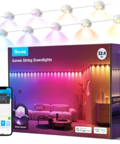 Govee RGBIC String Downlights, Smart LED String Lights Works with Alexa, Wi-Fi Color Changing Indoor Wall Light Fixture for Party, 32.8ft with 50 LEDs, Music Sync, White