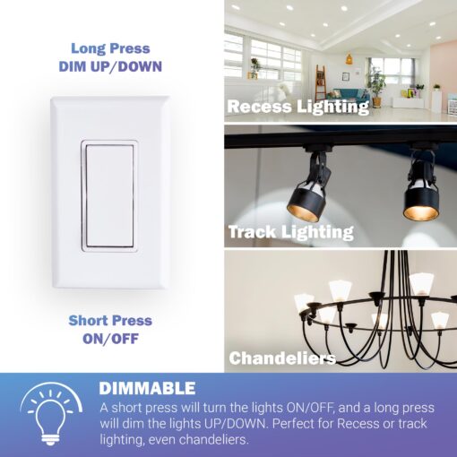 RunLessWire Dimming Self Powered (NO Batteries) Wireless Light Switch Kit - No Wiring, Battery, or WiFi Needed DIY Remote Control Basic Dimmer Kit: 1 Receiver, 1 Switch - White - Image 8