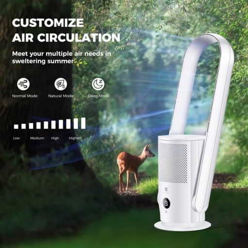 U ULTTY Bladeless Tower Fan and Air Purifier in one, True HEPA Filter 99.97% Smoke Dust Pollen Dander, Oscillating Tower Fan with Remote Control CR022D, White - Image 3