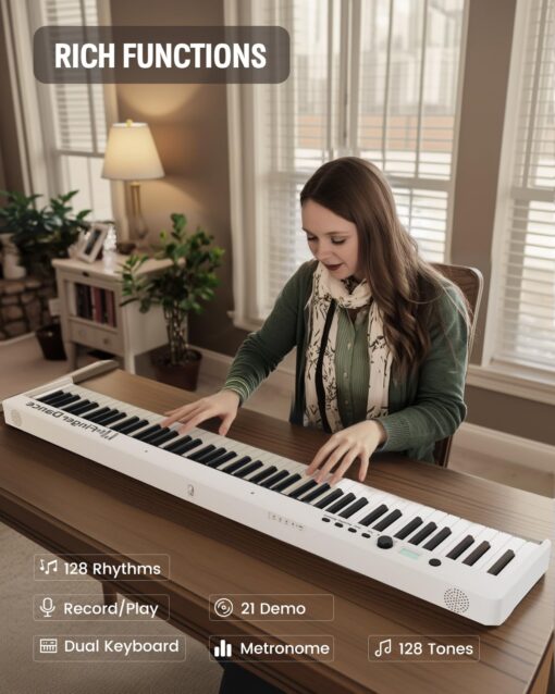 Finger Dance Folding Piano Keyboard 88 Keys, Portable Electric Keyboard with Bluetooth MIDI, Full Size Digital Piano, Wood Grain, Semi-Weighted, Touch Sensitive, with Storage Bag for Beginner - Image 2