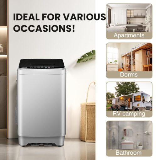 BINMIT 15.6lbs Full-Automatic Washing Machine, Portable Compact Laundry Washer with Drain Pump, 10 Programs 8 Water Levels with LED Display for RV, Camping, Apartment, Dorm, Dark-Grey - Image 2