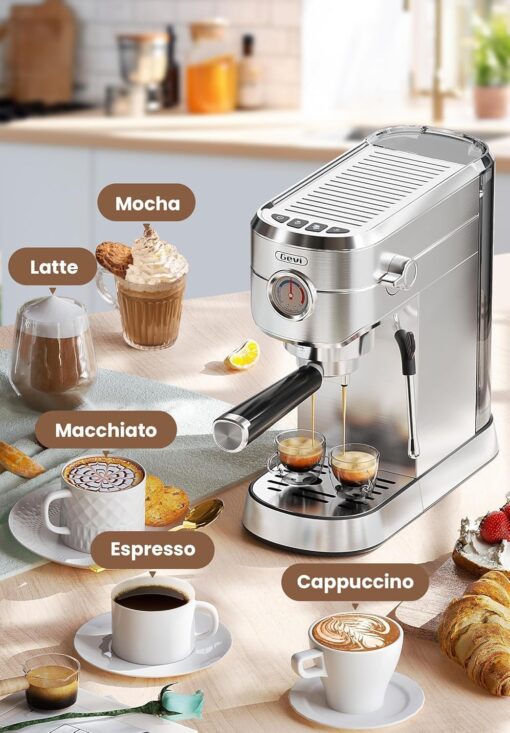 Gevi Commercial Espresso and Coffee Makers, Professional 20 Bar Espresso Maker with Milk Frother, Stainless Steel Expresso Coffee Machines for Home, Compact Cappuccino Machine, Great Gift - Image 9