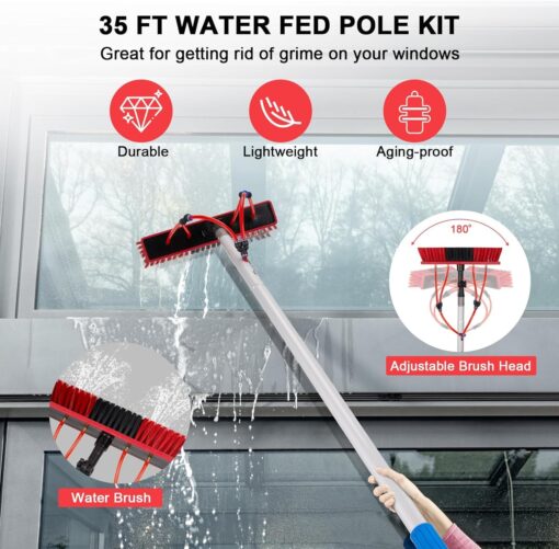 ZKUAOGDI Solar Panels Brush Cleaning Kit 35 FT Adjustable Water Fed Pole 20M Hose & 180° Rotating BrushHead, Washing Equipment Window Cleaner Tool for Solar Panel Roof Car - Image 7