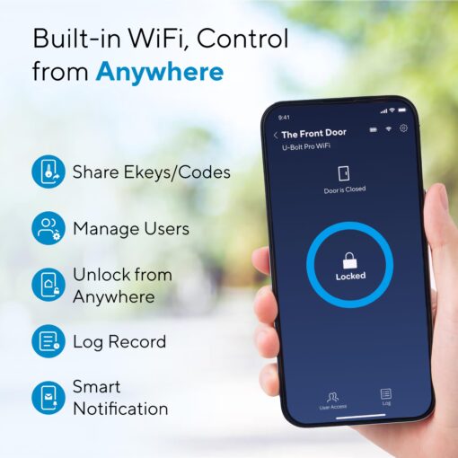 ULTRALOQ Bolt Fingerprint Smart Lock with Door Sensor, Built-in WiFi Smart Locks for Front Door, Biometric Smart WiFi Deadbolt, Auto Unlock, 10 Months Battery, IP65 Waterproof, BHMA Grade AAA - Image 9