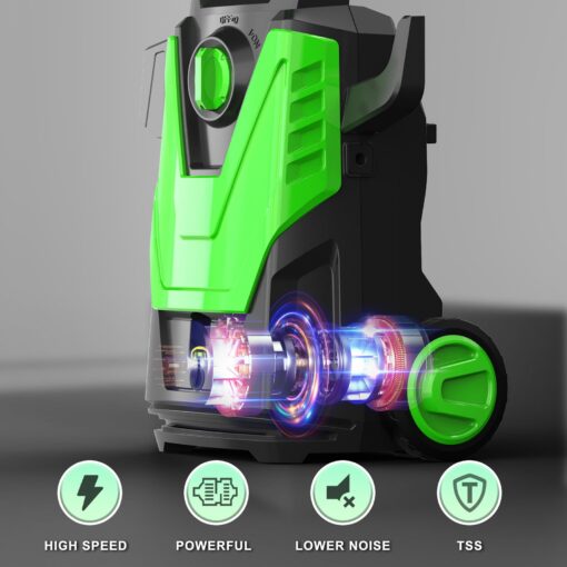 Zelonpro Electric Pressure Washer, 4800PSI 3.2 GPM Power Washer 2025 Upgraded with 55FT Cleaning Range, 4 Nozzles, Foam Cannon, High Pressure Cleaning Machine for Cars, Homes, Patios, Fences, Green - Image 6
