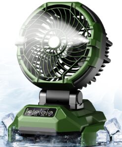 Veubew Portable Misting Fan,30000mAh Rechargeable Battery Powered,4 Strong Winds&4 Spray Mister,Floor Cooling Fan for Outdoor,Camping,Patios,Adjustable Base for 10-13in Bucket(No Bucket Included)