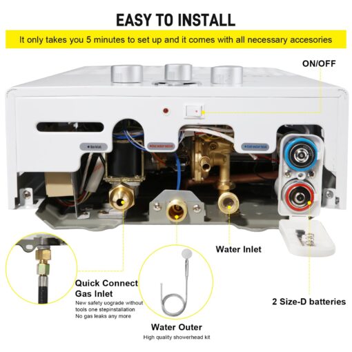 Tankless Water Heater Propane 5.26GPM 20L Outdoor Portable GasHot Water Heater Instant Propane Water Heater with Digital Display Multi-Protection for Camping Trips Boat Cabins - Image 7