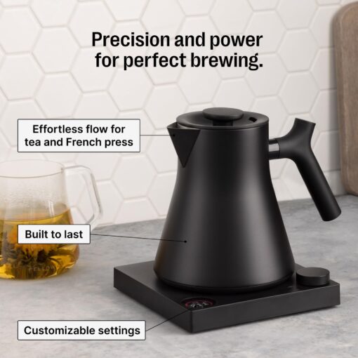 Fellow Corvo EKG Pro Electric Tea Kettle - Quick Heating, Precise Temperature Control Electric Kettle, Scheduling, Built-in Brew Timer for Boiling Water - Matte White with Maple Handle - 0.9 Liter - Image 5
