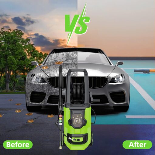 DECOKTOOL Electric Pressure Washer - 5000 PSI 3.0 GPM Power Washer with Touch Screen Adjustable Pressure, 35FT Power Cord and 4 Different Nozzles, Foam Cannon for Car, Garden, Yard, Green - Image 3
