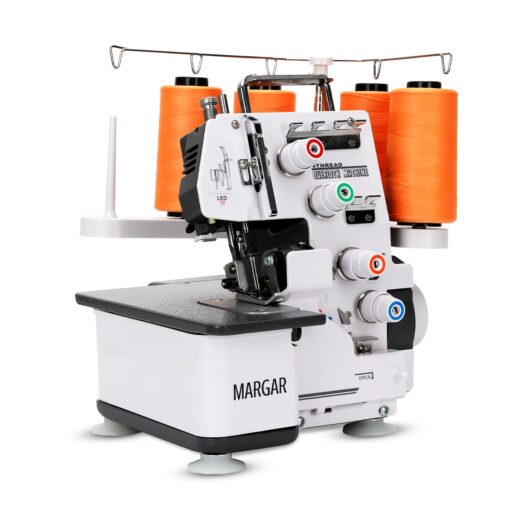 Industrial Serger Sewing Machine, Heavy-Duty Metal Frame Overlock Machine with 3-4 Stitch Capability, Overlocker Sewing Machine with LED Light，12 Stitch Patterns, 1,250 Stitches Per Minute, White