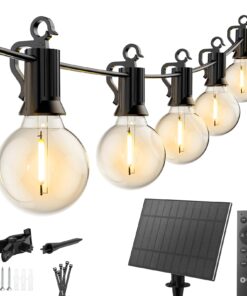 Brightown 208FT Solar String Lights Outdoor Waterproof with Remote, Solar Patio Lights with 100 Shatterproof LED Bulbs, 3 Light Mode, Dimmable & Timer, Hanging String Lights for Porch Garden Bistro