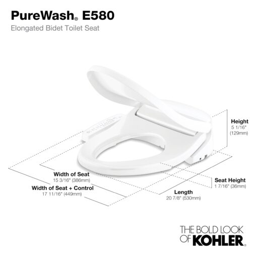 KOHLER Purewash E580 Elongated Bidet Toilet Seat, White, Quiet-Close Lid Prevents Slamming, Self-Cleaning Wand, Adjustable Water Pressure with Multiple Cleansing Options - Image 8