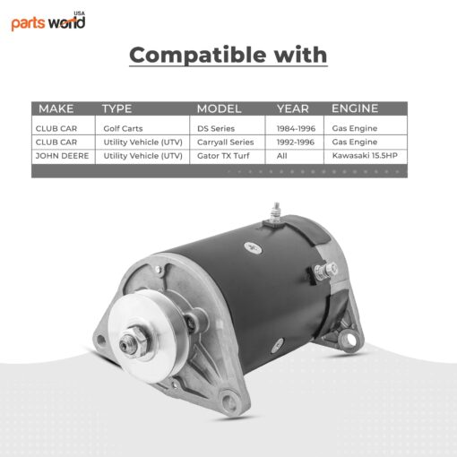 PARTS WORLD USA 12V Starter Generator for Club CAR DS Golf cart 1984-1996 FE290 FE350 Kawasaki 1018294-01 Gator TX Turf Carryall 1992-96 15435 3102201HI1 420-46000 MO63686 TMC000A0011 - Image 8