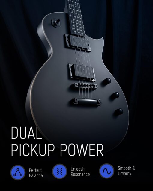 Fesley 39" LP Electric Guitar Kit: Full Size Solid Body Electric Guitars for Beginners with Humbucker Pickups, Poplar Body, Mahogany Neck,22 Frets,6 String Guitar with Gig Bag,Cable,FLP350,Matte,Black - Image 6