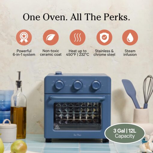 Our Place Wonder Oven | 6-in-1 Air Fryer & Toaster Oven with Steam Infusion | Compact, Countertop Friendly, Fast Preheat, Multifunctional | Air Fry, Toast, Roast, Bake, Reheat & Broil | Blue Salt - Image 8