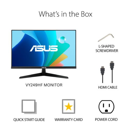 ASUS 24” (23.8-inch viewable) Eye Care Monitor (VY249HF) - Full HD, IPS, 100Hz, IPS, SmoothMotion, 1ms, Adaptive Sync, Blue Light Filter, Flicker Free, HDMI, VESA Mountable, 3 Year Warranty - Image 2