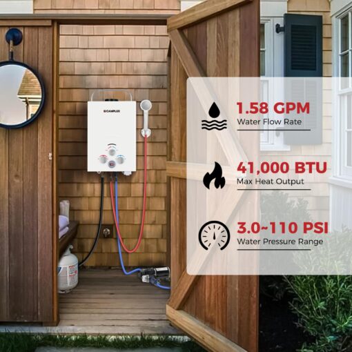 Tankless Water Heater, Camplux 1.58 GPM Propane Portable Water Heater With Pump Kit, White - Image 8