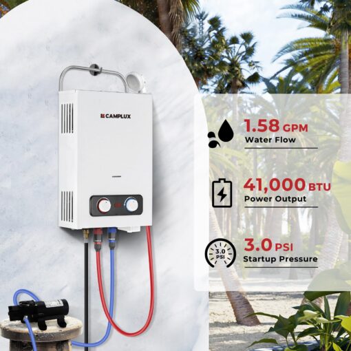 CAMPLUX 1.58 GPM Portable Tankless Water Heater with Water Pump Kit, Propane Water Heater Outdoor with 1.2 GPM Pump, 41,000 BTU, BD158P43 - Image 8