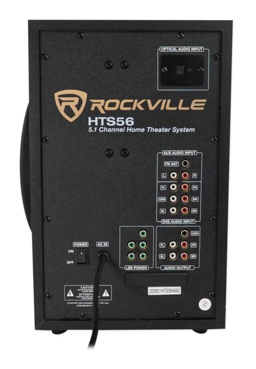 Rockville HTS56 1000W 5.1 Channel Home Theater System with 8" Subwoofer, Bluetooth, USB, Includes Remote, LED Light Effects - Perfect for Movies, Music, Karaoke - Image 5