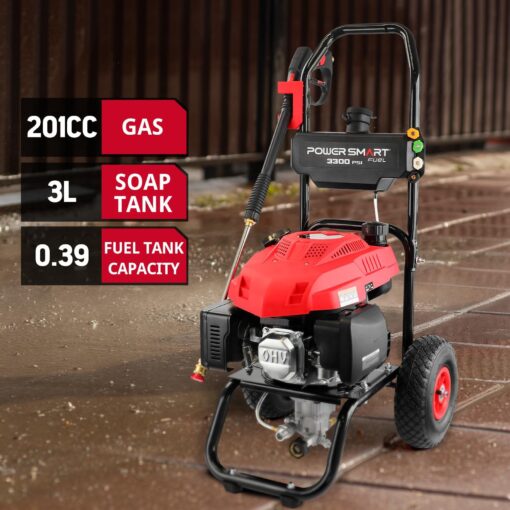PowerSmart 3500 PSI Gas Pressure Washer with 2.5 GPM Flow Rate, 3800W Power, Onboard Soap Tank, Spray Gun & Wand, and 5-Nozzle Set for Cleaning Cars, Fences, Driveways, Homes, and Patios - Image 6