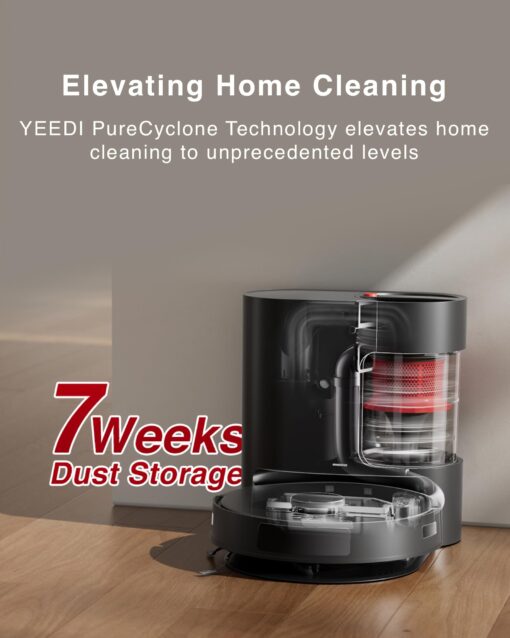 Yeedi C12 PRO Plus Robot Vacuum and Mop, 8000Pa Strong Suction, Vibrating Mopping, 7-Week Dust Storage, Bagless Dust Container, ZeroTangle Brush, Black - Image 6