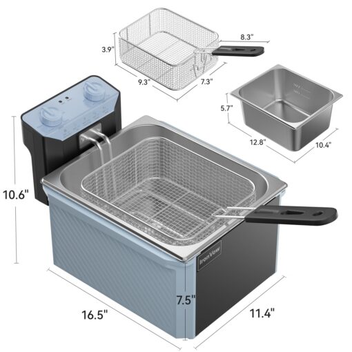 Commercial Deep Fryer w/Basket & Lid, 10.6QT Large Electric Fryer, Oil Fryer for Chicken/Fish, w/30-Min Timer, Adjustable Temp, Safety Lock, Overheat Reset, 1700W for Home/Restaurant Use - Image 2