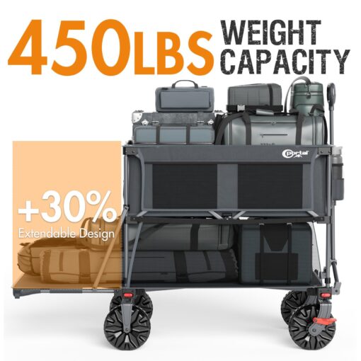 PORTAL 400L Large Capacity Collapsible Double Decker Wagon with Brakes, 450LB Heavy Duty Folding Cart with Tailgate, Foldable Utility Wagons for Camping, Beach, Garden, Sports, Shopping - Image 7