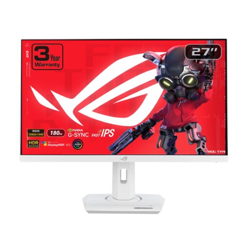 ASUS ROG Strix 27” 1440P USB-C HDR Gaming Monitor (XG27ACG-W) - White, QHD, 180Hz, 1ms, Fast IPS, DCI-P3 95%, Extreme Low Motion Blur Sync, G-Sync Compatible, Tripod Socket, AI Gaming, 3yr Warranty