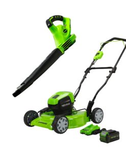 Greenworks 40V 19" Brushless Cordless Electric Lawn Mower, Sweeper, 4.0Ah Battery and Charger